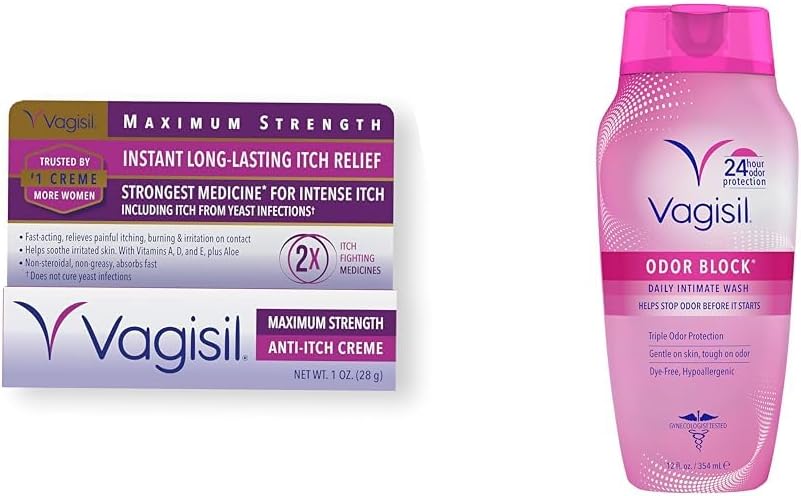 VagisilMaximum Strength Feminine Anti-Itch Cream with Benzocaine for Women & Feminine Wash for Intimate Area Hygiene, Odor Block, Gynecologist Tested, Hypoallergenic, 12 oz, (Pack of 1)