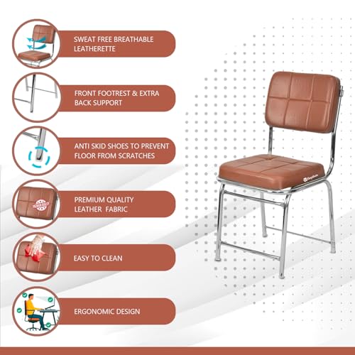 Image of Office Chair Reception Waiting Area Home Study Visitor Without Arm Heavy Duty with Steel Frame and Cushion seat Back, Without Wheels Hold up to 140 kg (3, Tan, Heavy 3)
