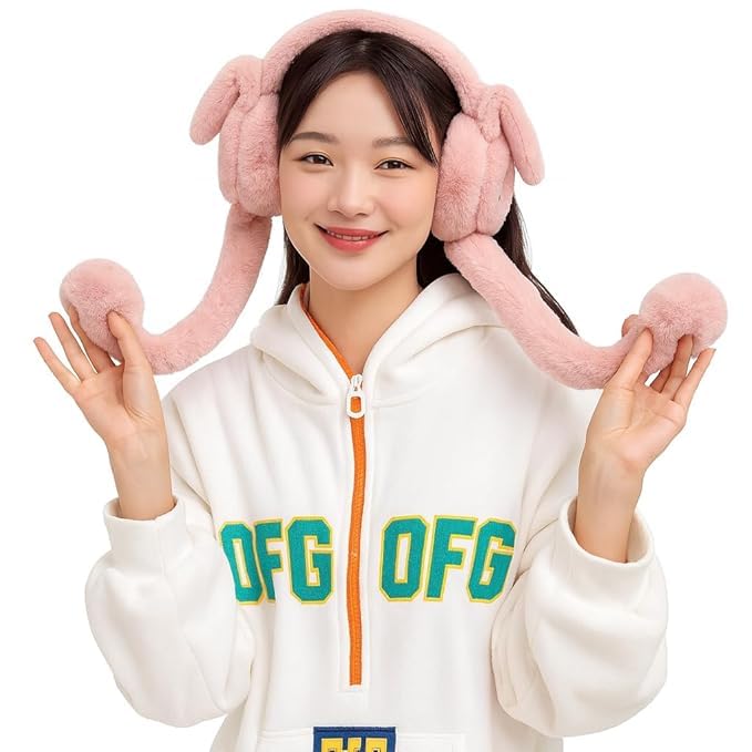 Plush Bunny Ear Earmuffs with Hand Warmers, Pink, Cute Animal Design, Winter Accessory-image-36