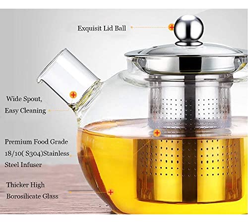 Image of Incrizma Glass Teapot with Stainless Steel Infuser & Lid, Borosilicate Glass Tea Kettle Stovetop Safe, Blooming & Loose Leaf Teapot (1000 ml New)