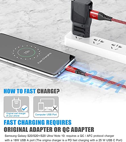 Sweguard Usb Type C Cable 3.1A Fast Charging [2Pack,6.6Ft+6.6Ft], Usb-A To Usb-C Charger Nylon Braided Cord For Samsung Galaxy S21 S20 S10 S9 S8 Plus,Note 20 10 9 8 7,A71 A51 A32,Lg,Moto,Ps5-Red #TOP2