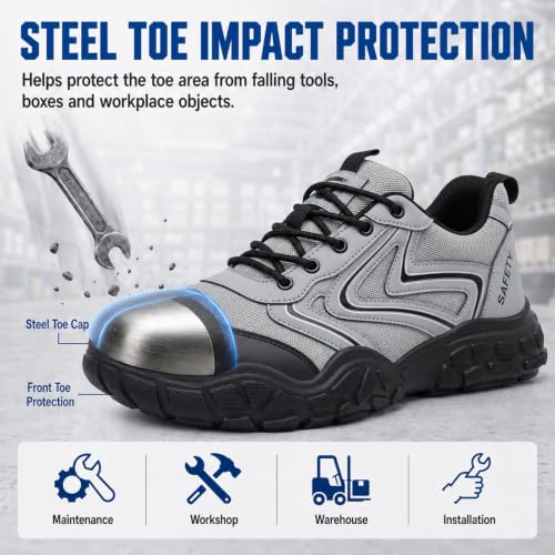 Image of Steel Toe Work Shoes for Men Lightweight Safety Shoes | Puncture Resistant, ASTM, Comfortable, Construction Industrial, Warehouse, Logistics, Factory, Workshop, Packing, Maintenance