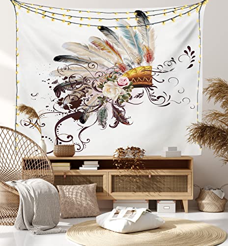Ambesonne WID_43572_60X40 Feather Tapestry, Floral Arrangements Head Wear Flowers Swirls Shapes thumb #7