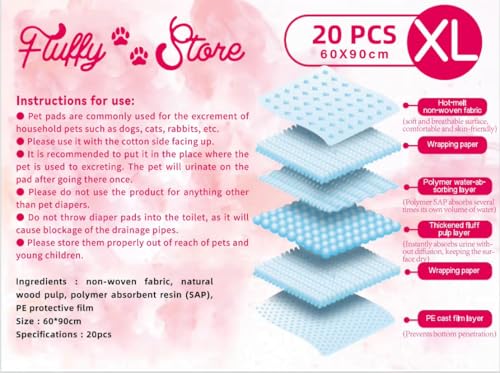 Image of Dog Pee Pads - 20 Count, 24 inchx36 inch - XL Absorbent, Leak-Proof, Odor-Control Puppy Pads for Training, Indoor Use, Crates & Senior Dogs