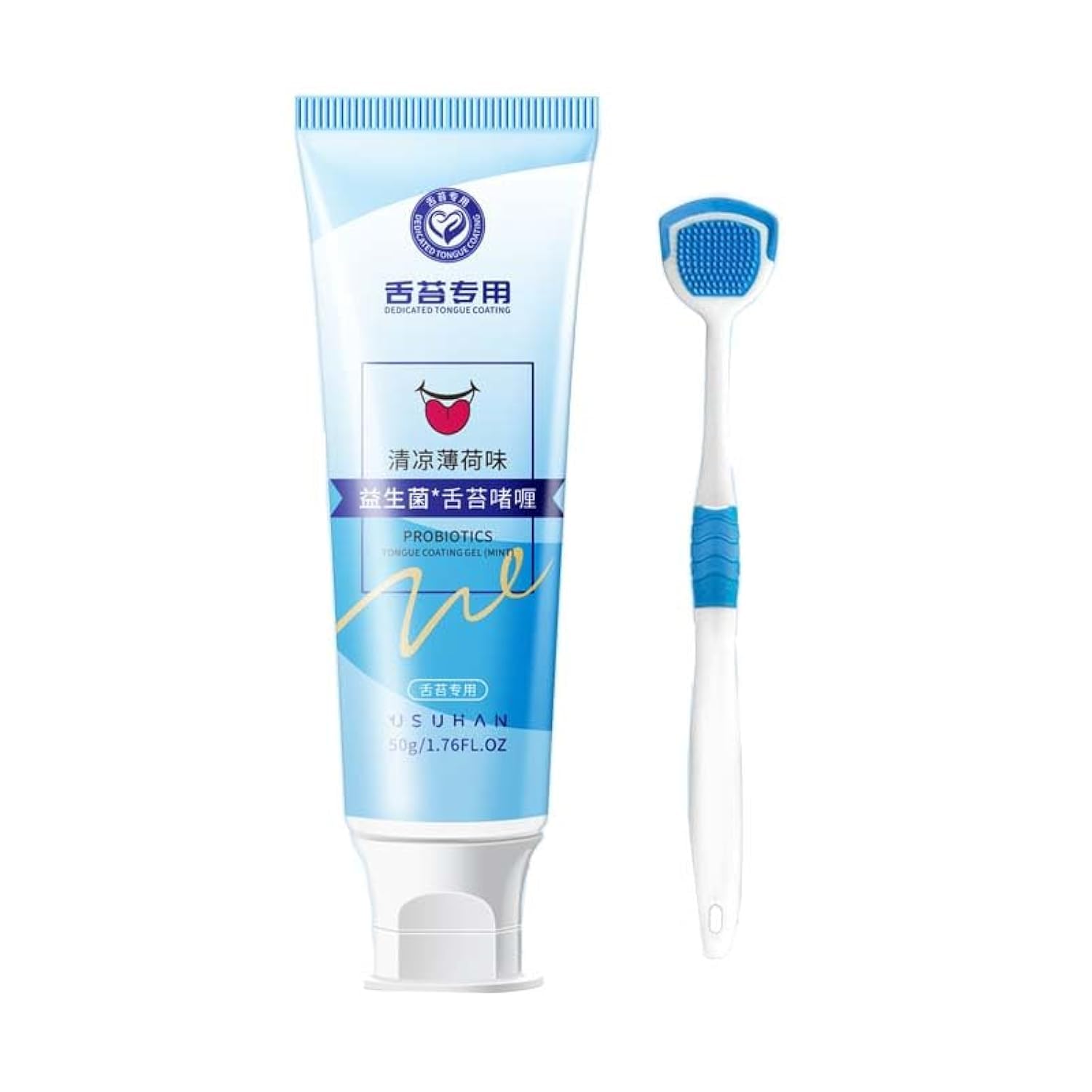 JANGOU Tongue Cleaner Gel with Tongue Brush, Probiotic Tongue Cleaning Gel Set Gel Scraper, Tongue Cleaner Kit, for Reduce Bad Breath and Maintain Mouth Health (Mint)