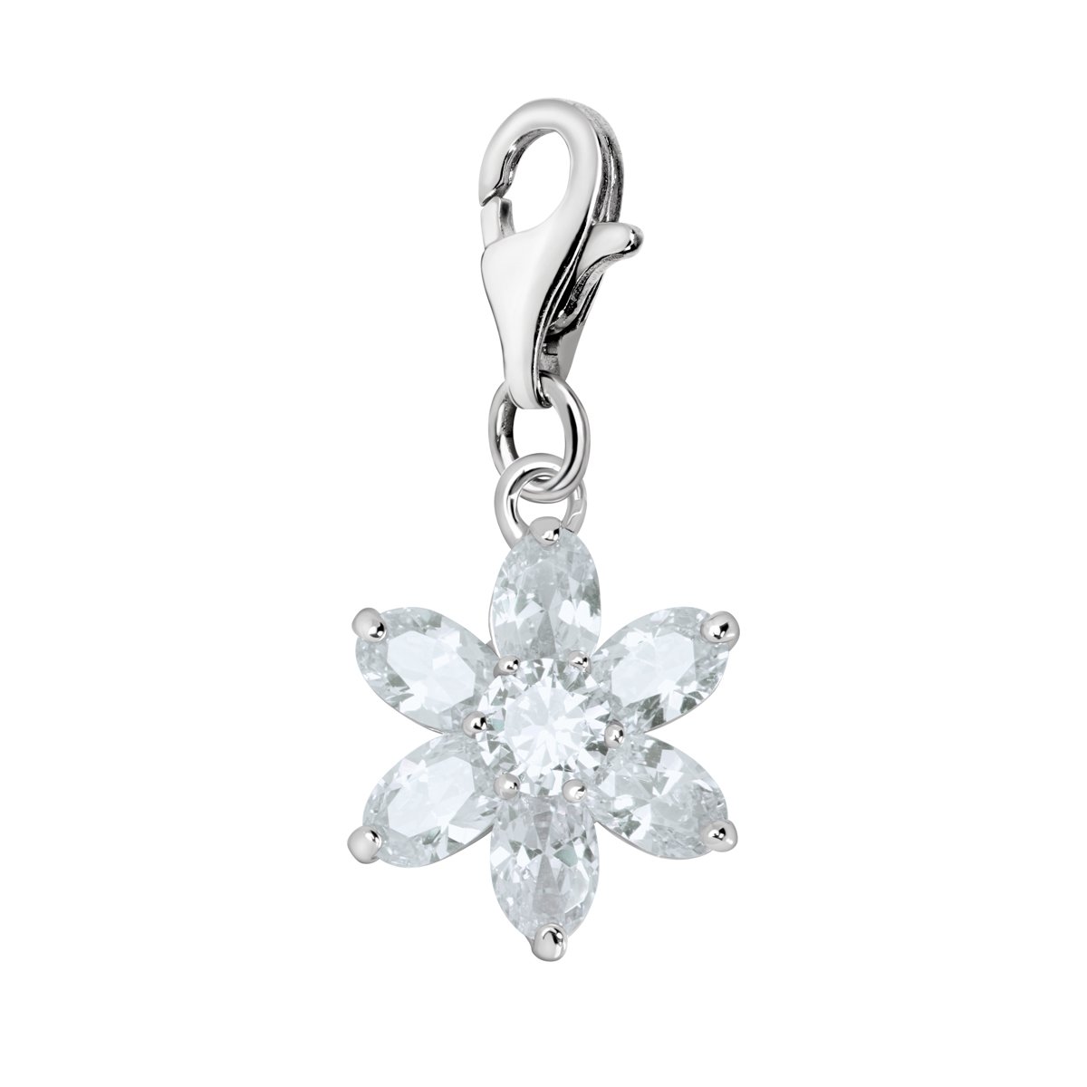 Quiges Charm con Cierre Plateado Flor de Zirconia Transparente Abalorios Joyería de Mujer