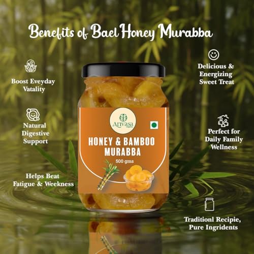 Image of Arivasa Organics Bamboo Murabba with Honey (500g) Natural Bans Murabba Preserve, Handmade Bamboo Shoot Sweet Snack for Height, Gut, Immunity & Overall Wellness (No Artificial Preservatives or Flavors)