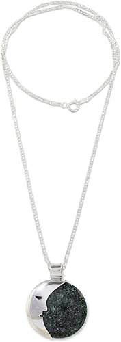Miniatura 2 de NOVICA Collar con colgante de jade artesanal de plata de ley con luna creciente guatemalteca, sol verde y colgante de 18 pulgadas de largo 0.079 in