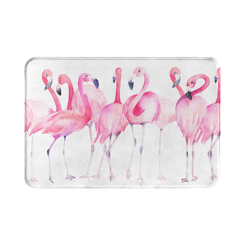 Rurpali Bath Mat Rugs Bathroom Floor Mat, Watercolor Tropical Exotic Pink Flamingo, Non Slip Washable Bathroom Decor Bath Rug, 20"x30"