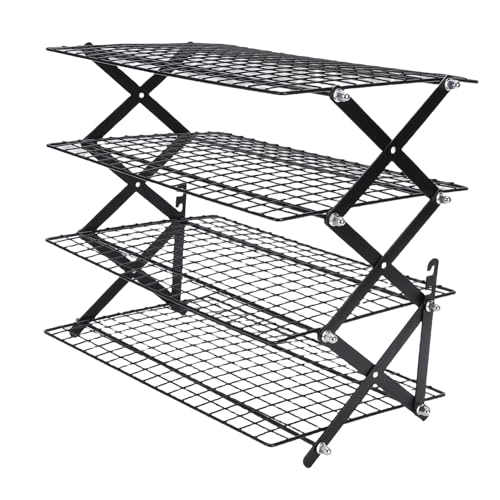 Dilwe Sturdy Iron 4-Tier Folding Cooling Rack for Baking Cookies, Cakes, and More - Space-Saving Design for Home Bakers - Image 4
