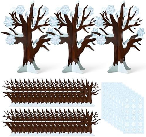 WATINC 16Pcs Winter Snowflake Trees Craft Kits, Make Your Own Winter Trees Craft Art for Party Favors Decoration, DIY Winter Decor Supplies Home School Classroom Fun Activity Art Project for Kids