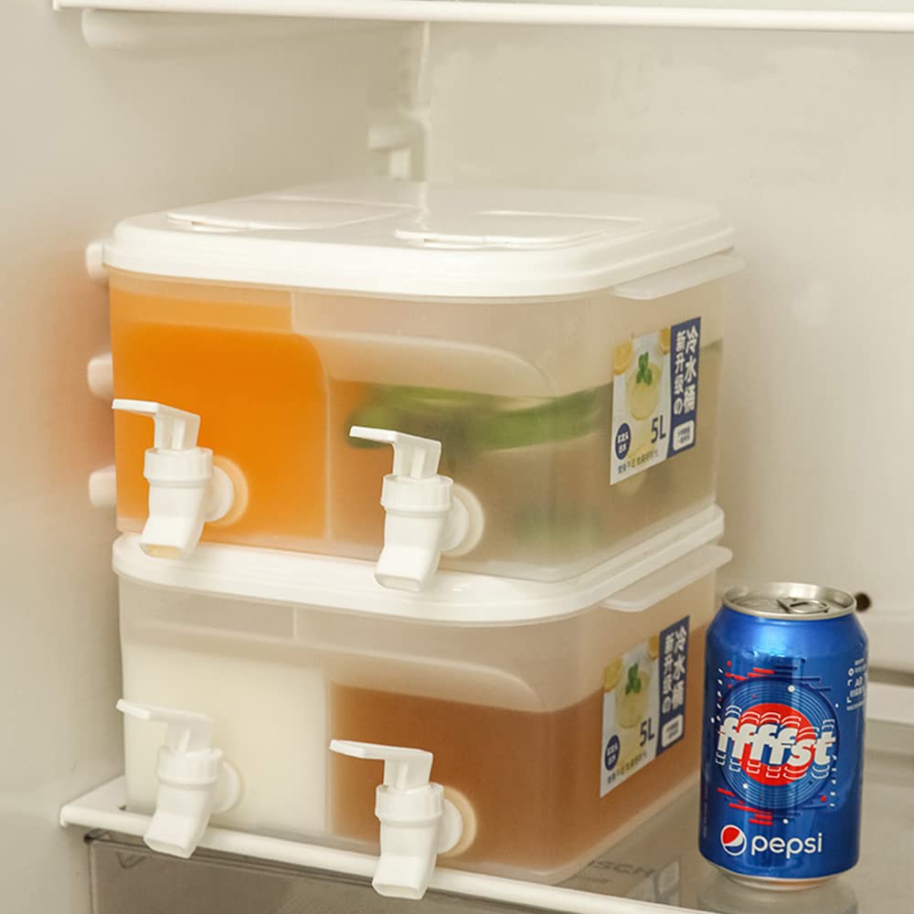 Distributeur d'eau de réfrigérateur de 5 L, distributeur de boissons en plastique étanche avec robinet, distributeur de boissons de grande capacité avec robinet(25,5 x 24,5 x 13 cm)