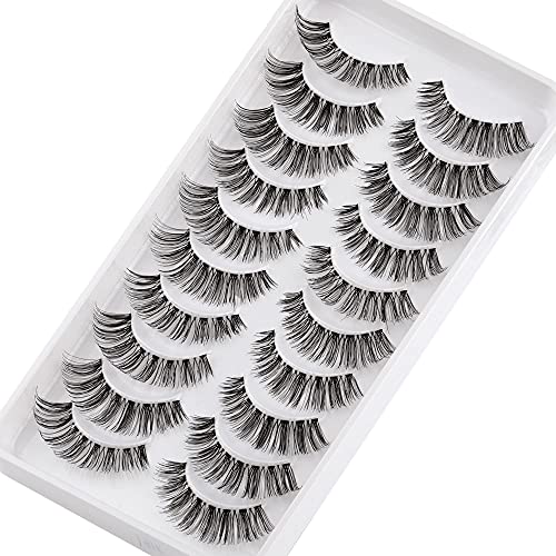 False Eyelashes Natural Wispy Cat Eye Lashes with Clear Lash Bands Yawamica 10 Pairs Hand-knotted Light Volume Fake Eye Lashes Multipack