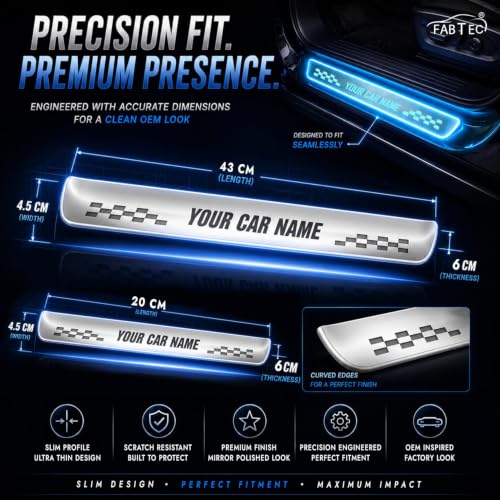 Image of Fabtec Car Door Foot Step Sill Plate with Mirror Finish LED Compatible with Volkswagen Virtus (Set of 4pc, Blue)(6 Month Warranty)