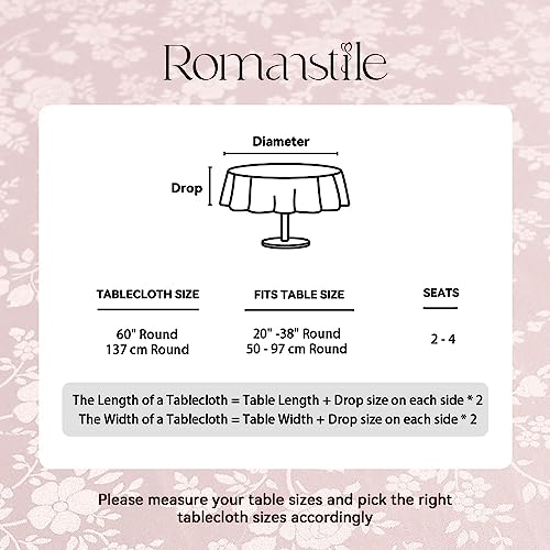 Image of Romanstile Waterproof Vinyl Tablecloth Round, 60 x 60 Inch, Rose Pink | Flannel Backing Wipeable Table Cloth, Heavy Duty Plastic PU Table Cover for Kitchen Dining, Indoor & Outdoor Use