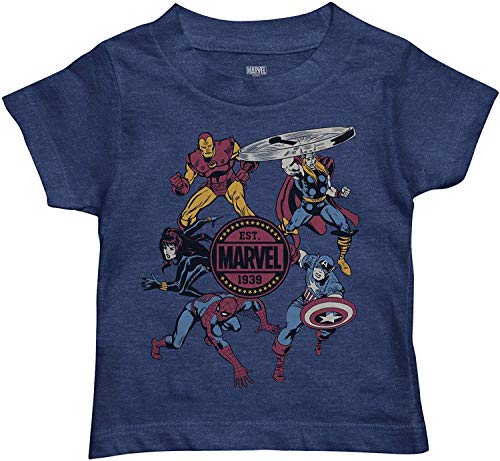 Marvel Boys Comics Toddler Shirt - Spiderman, Ironman, Captain America & Hulk Tee - Throwback Classic T-Shirt (Navy Heather, 3T) #TOP30