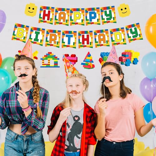 Image of 1pcs Building Block Party Supplies Banner Baby Boy Toddler Kids Birthday Decorations Brick Themed Birthday Party Decor
