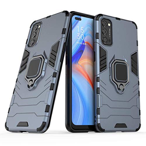 MRSTER Case for Oppo Reno4 5G, Double Layer Reinforced Defense Shockproof Armour Case Cover with 360 Rotation Ring Stand for Oppo Reno 4 5G, HB Blue