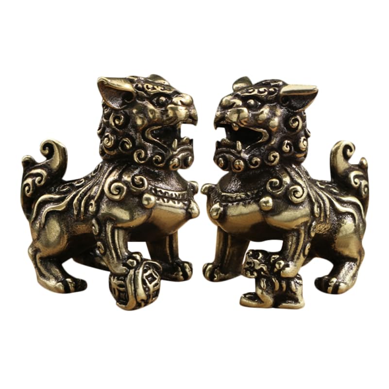 HOLIDYOYO Fu Dogs Statues: 1 Pair Brass Lion Figurine...