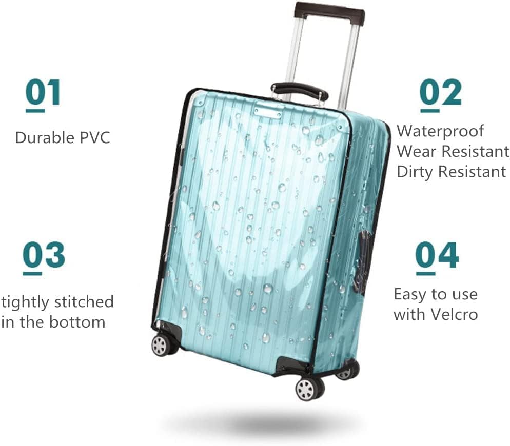 Image of Suitcase Covers for Luggage - TSA Approved Clear PVC Luggage Protector Cover, Thick Transparent Waterproof Sleeve with Large Hook and Loop Closure, Black Trim-0.4mm, 24 inch Suitcase Cover