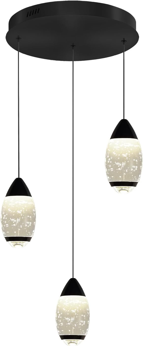 Black 3-Lights Crystal Pendant Light Kitchen Island Crystal Teardrop Chandelier Pendant Light Fixture for Dining Room, Living Room,Kitchen lsland, Foyer