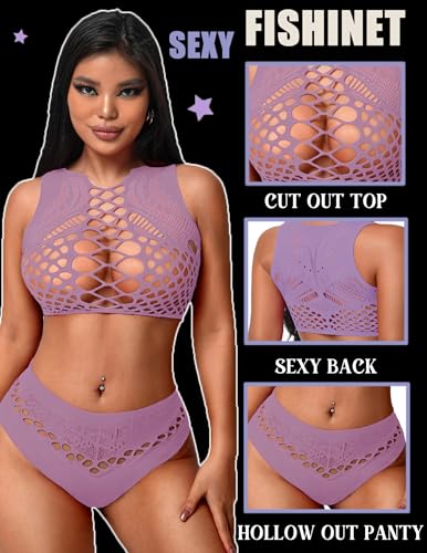 Image of Avidlove Womens Fishnet Lingerie for Women Sexy Two Piece Lingerie Set Stripper Outfit