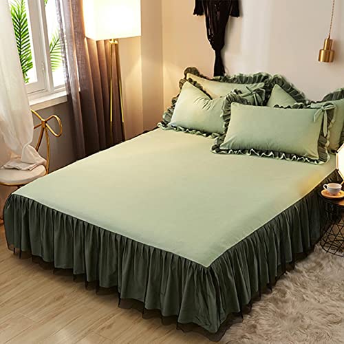 Wczdj Solid Color Sanding Comforter Cover Set,Bow Lace Ruffle Duvet Cover Set,Breathable Comfy Bedding Set With Bed Skirt Pillowcases-Black Queen 200X230Cm(79X91Inch) #TOP4