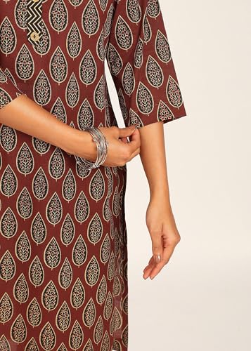 Image of BLOCKS OF INDIA Women's Solid Straight Kurta Set | Hand-Stitched Neck Details with Pintucks | Comfortable Pants with Pockets, Elastic Waist & Drawstring Fit