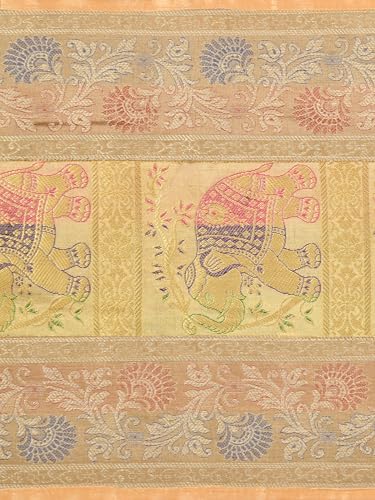 Image of Banarasi Brocade Zari Silk Table Runner Dinning & Centre Table Runner 177 By 30 CM (Beige, Elephant)
