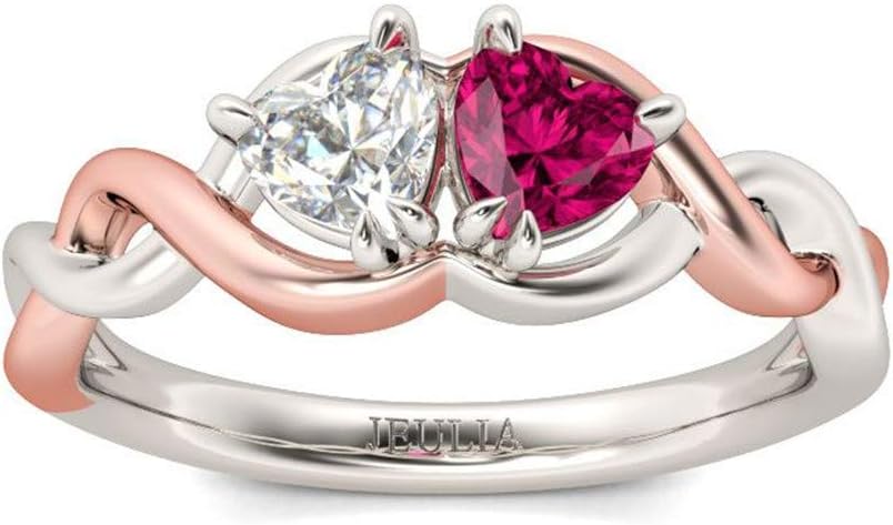 Jeulia 1.5 Carat Twisted Rings for Women 925 Sterling Silver Wedding Rings with Ruby Stone 14K Rose Gold Plated Cubic Zirconia Engagement Rings Anniversary Promise Romantic Jewelry Gift