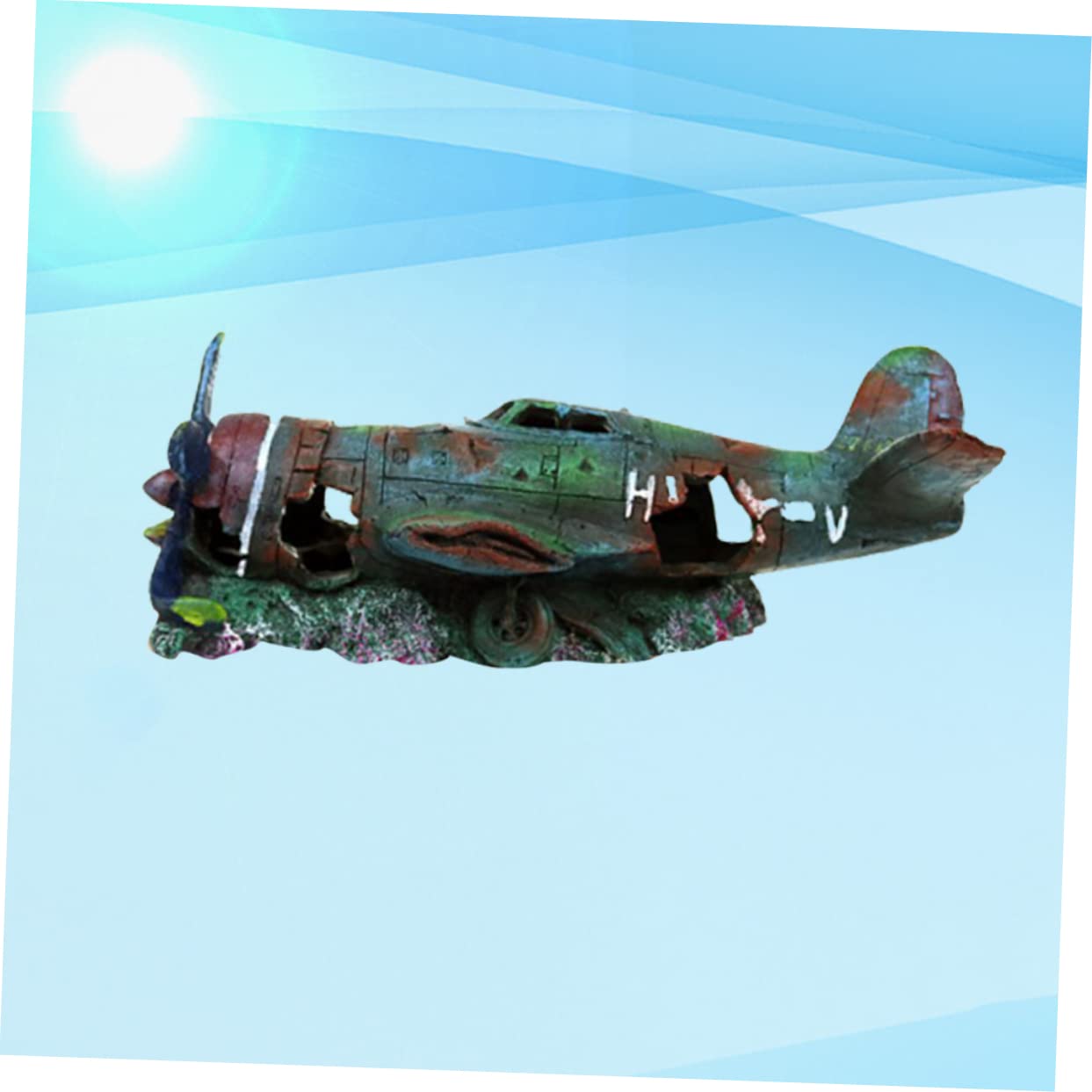 VANZACK Décoration Aquarium Résine Avion Épave Ornement Paysager pour Poissons Accessoire Aquarium Modèle