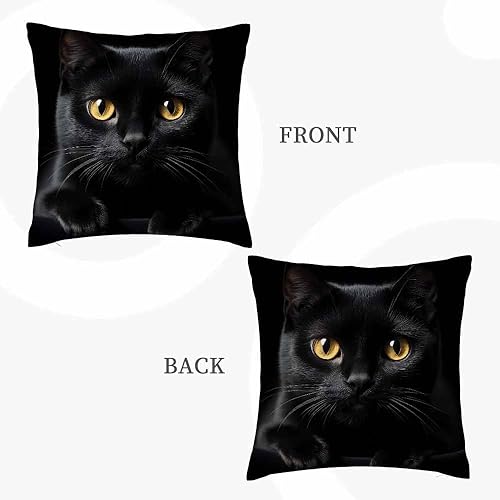Miniatura 5 de IBILIU Fundas de almohada decorativas de lino y algodón con diseño de gato negro de 18 x 18 pulgadas, para sofá o dormitorio