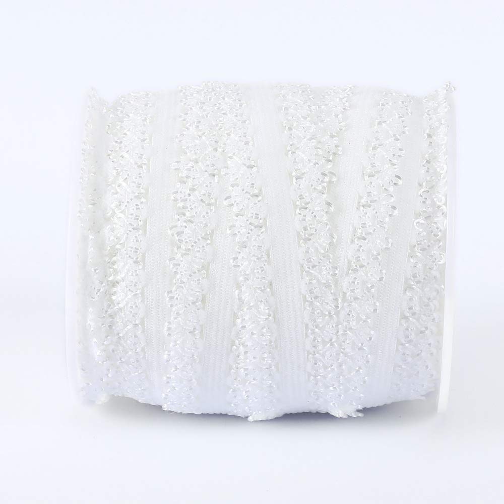 Un rollo de 16 yardas de encaje elástico con borde de picot de 3/4 pulgadas, bordes volantes, cinta elástica, encaje para diademas (blanco)