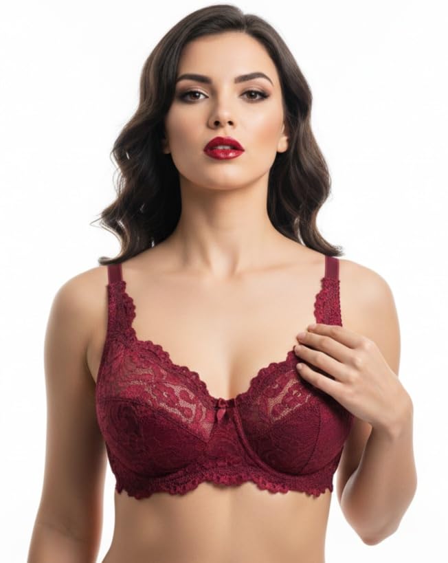 Women's High-Support Lace Bra, Non-Padded, Unlined, Full Coverage, Lingerie-image-31