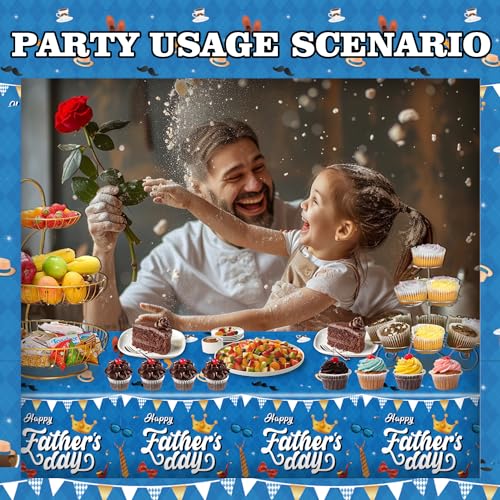 Image of 2PCS Fathers Day Tablecloth Disposable - 108 inch x 54 inch, Happy Fathers Day Table Cloth Best Dad Ever Necktie Gift Box Suit Tablecover Plastic Rectangle Table Cover for Dinner Party Decor