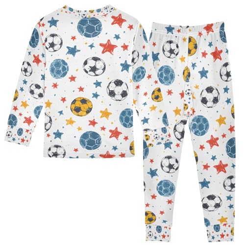 senya Color Soccer Stars Pajamas Set Long Sleeve Soft Cotton Sleepwear 2 Piece2