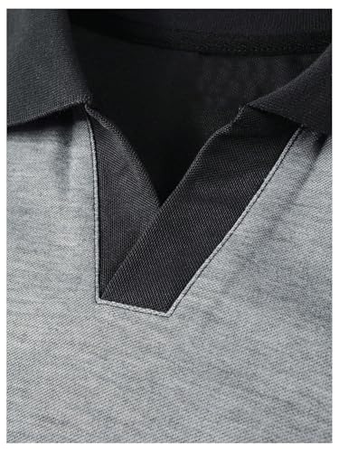 SOLY HUX Men's Color Block Shirts Collar V Neck Short Sleeve Casual Summer Work Golf Shirt4