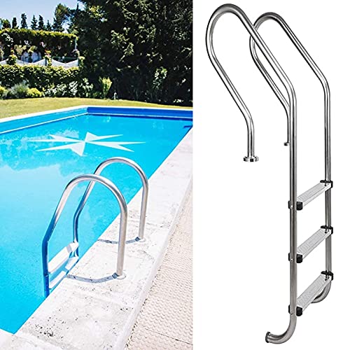 Escalera para piscina de acero inoxidable con 3 peldaños antideslizantes miniatura 1