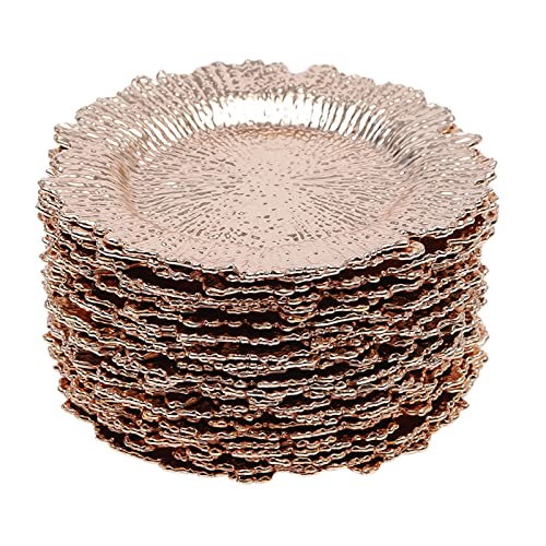 24 platos cargadores plásticos 13 in coral reef oro rosa miniatura 1