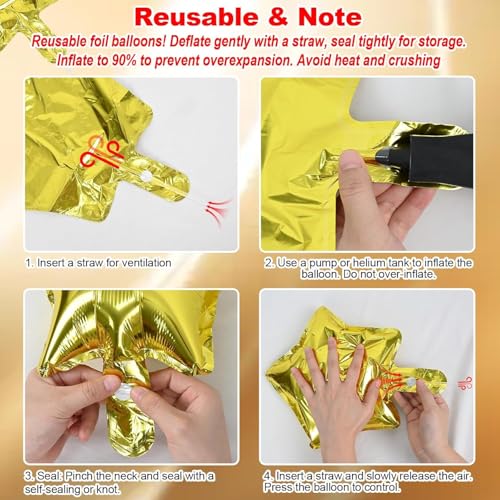 Image of 13 pcs 22Inch Star Ballons, 4D Large Foil Balloons with Metallic Star for 70s Disco Dance Birthday Graduation New Year (Golden Stars Mix 13pcs)