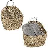 MyGift 8-Inch Handmade Weave Hanging Storage Baskets, Set of 2