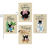 D1resion 4Pcs Seasonal Garden Flag Set Hello Spring Summer Fall Winter Cartoon Mouse Burlap Yard Fla
