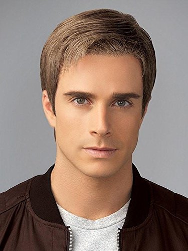 Grit Wig Color M7S - HIM Mens Wigs 2.5" Short Layers Precisely Tight Cut Heat Friendly Synthetic Lace Front Monofilament Top Haircut Avg-Large Cap Size Bundle Travel Kit, MaxWigs Hairloss Booklet