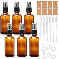 50ml Sprühflasche Braun Glas 6er Set Nachfüllbar mit Pipetten Trichter Etiketten Feinsprühflasche für ätherisches Öl Parfüm Kosmetik Aromatherapie Reise