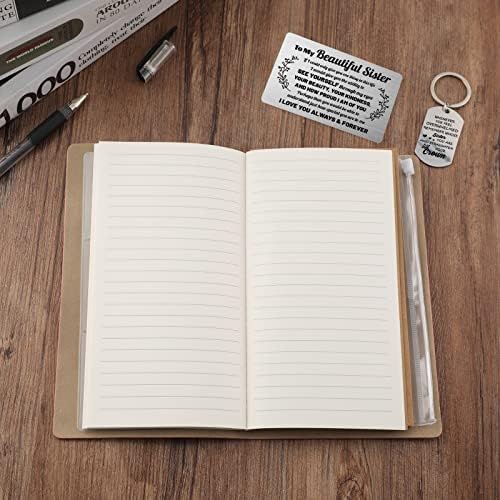 Sister Gifts, to My Sister Birthday Gifts - Sister Engraved Wallet Card, Keyring and Leather Journal 144 Pages Notebook Travel Diary, Christmas Sister Gifts from Sister