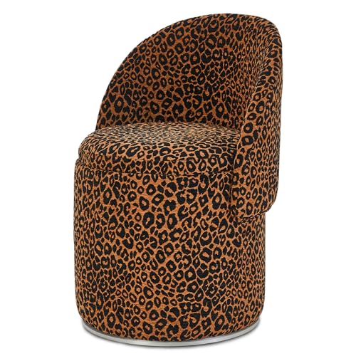 LGENHOOM 360 Swivel Vanity Chair with Backrest Leopard Upholstered Accent Chair with Hidden Storage Velvet Makeup Chair for Bedroom & Living Room No Assembly