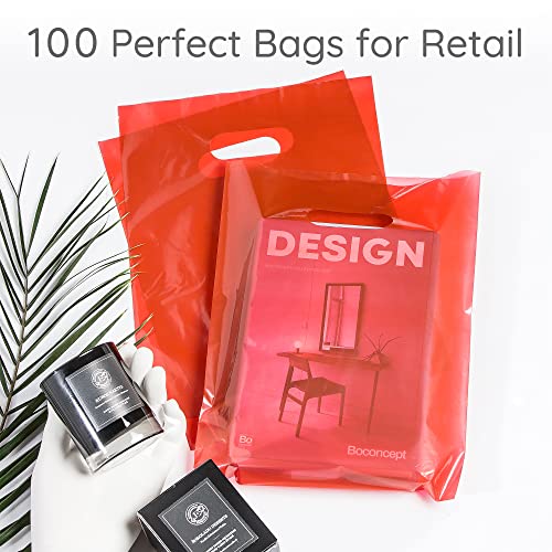 Choice Marts 100 Red Bags For Small Business 1.5Mil 9"X12" Merchandise Bags Thick Glossy Retail Bags And Shopping Bags For Small Business With Handles Boutique Bags And Red Plastic Bags #TOP1