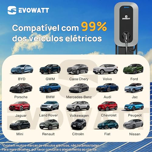Evowatt Carregador, Gold, carregador para carro elétricos domésticos de 7,4 kW, 32A, 220V~240V, APP