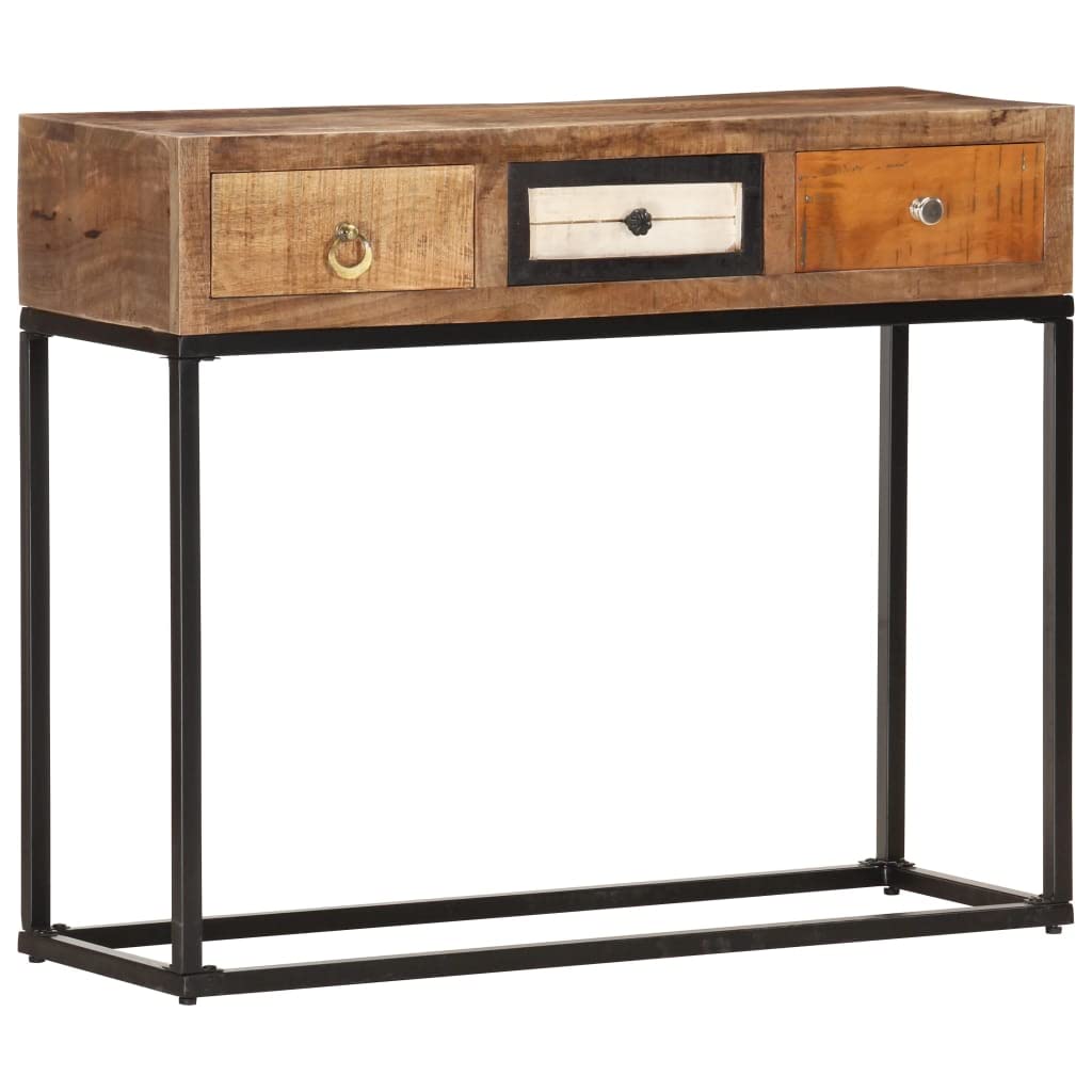 Mesa consola de madera maciza vintage, mueble auxiliar industrial de pasillo con cajones y acero