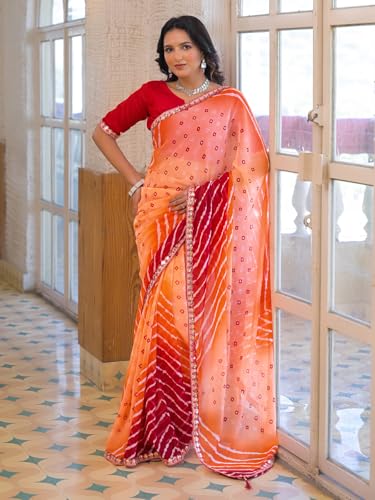 Image of SIRIL Women's Georgette Bandhani Printed Saree With Unstitched Blouse Piece